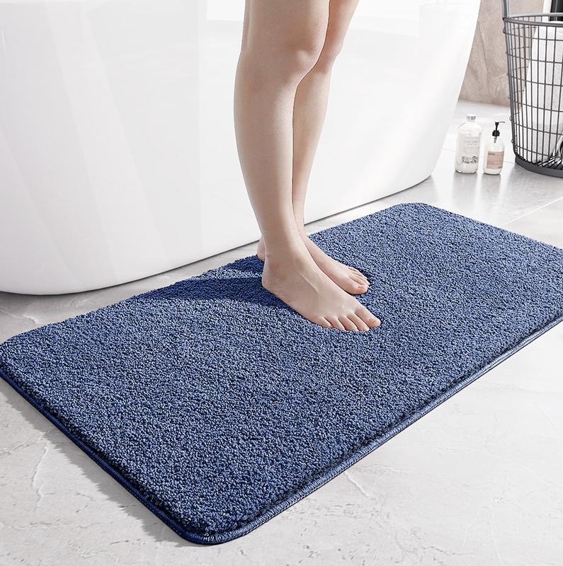 Simple solid-color bathroom floor mat, strong water-absorbing flat velvet anti-slip mat, home bathroom flocking quick-drying foot mat