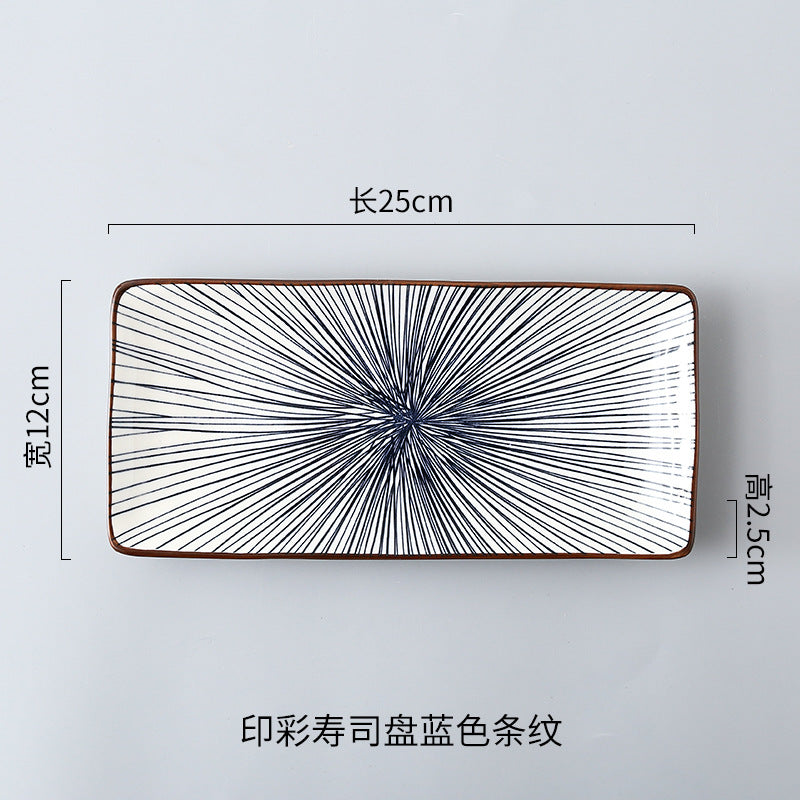 Japanese sushi plates, underglaze colored rectangular vegetable plates, cold dish plates, sushi restaurant 日式寿司盘釉下彩长方菜盘子凉菜碟寿司料理店 - 日式餐具 - Zhongshan Star Trade