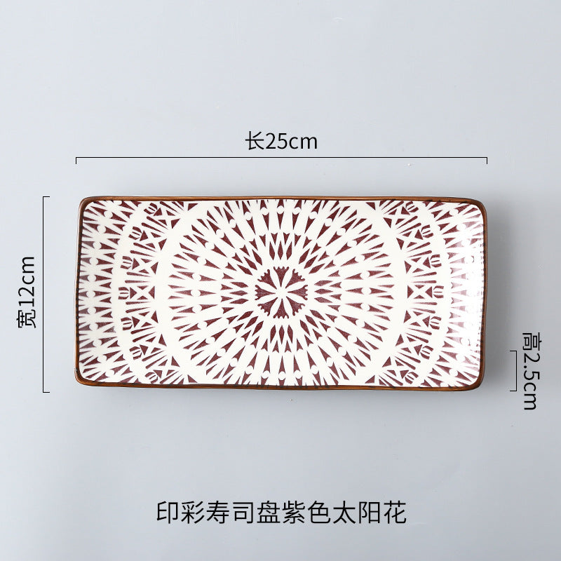 Japanese sushi plates, underglaze colored rectangular vegetable plates, cold dish plates, sushi restaurant 日式寿司盘釉下彩长方菜盘子凉菜碟寿司料理店 - 日式餐具 - Zhongshan Star Trade - 紫太阳寿司盘