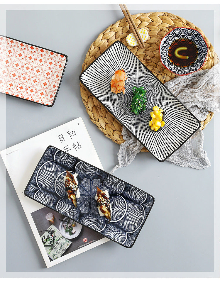 Japanese sushi plates, underglaze colored rectangular vegetable plates, cold dish plates, sushi restaurant 日式寿司盘釉下彩长方菜盘子凉菜碟寿司料理店 - 日式餐具 - Zhongshan Star Trade