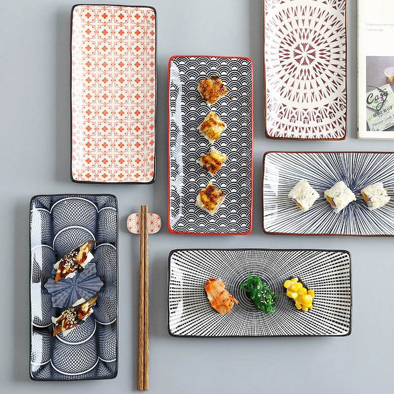Japanese sushi plates, underglaze colored rectangular vegetable plates, cold dish plates, sushi restaurant 日式寿司盘釉下彩长方菜盘子凉菜碟寿司料理店 - 日式餐具 - Zhongshan Star Trade