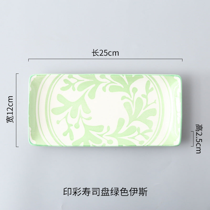 Japanese sushi plates, underglaze colored rectangular vegetable plates, cold dish plates, sushi restaurant 日式寿司盘釉下彩长方菜盘子凉菜碟寿司料理店 - 日式餐具 - Zhongshan Star Trade - 绿伊斯寿司盘