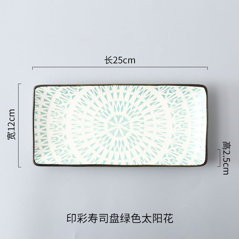 Japanese sushi plates, underglaze colored rectangular vegetable plates, cold dish plates, sushi restaurant 日式寿司盘釉下彩长方菜盘子凉菜碟寿司料理店 - 日式餐具 - Zhongshan Star Trade - 绿太阳寿司盘