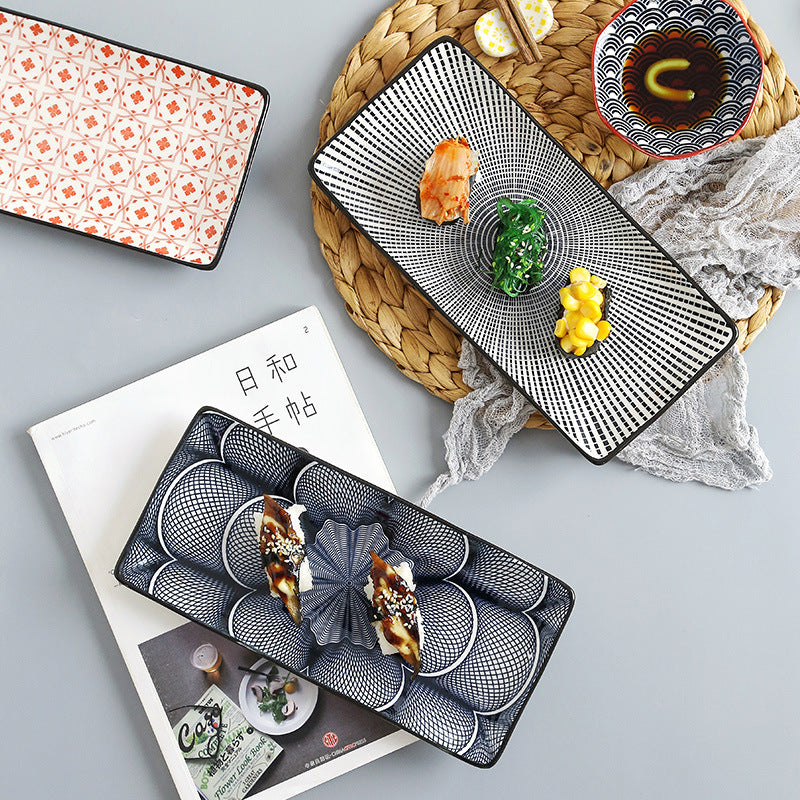 Japanese sushi plates, underglaze colored rectangular vegetable plates, cold dish plates, sushi restaurant 日式寿司盘釉下彩长方菜盘子凉菜碟寿司料理店 - 日式餐具 - Zhongshan Star Trade