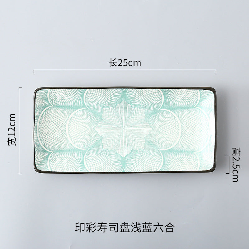 Japanese sushi plates, underglaze colored rectangular vegetable plates, cold dish plates, sushi restaurant 日式寿司盘釉下彩长方菜盘子凉菜碟寿司料理店 - 日式餐具 - Zhongshan Star Trade - 浅六合寿司盘