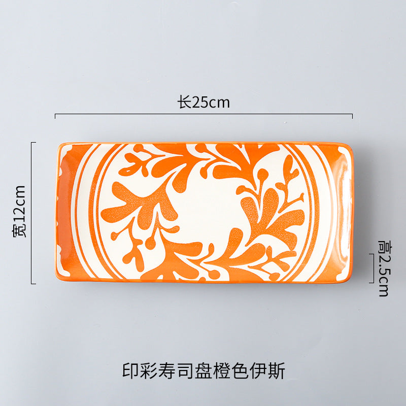 Japanese sushi plates, underglaze colored rectangular vegetable plates, cold dish plates, sushi restaurant 日式寿司盘釉下彩长方菜盘子凉菜碟寿司料理店 - 日式餐具 - Zhongshan Star Trade - 橙伊斯寿司盘