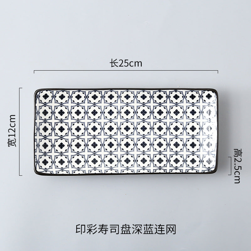 Japanese sushi plates, underglaze colored rectangular vegetable plates, cold dish plates, sushi restaurant 日式寿司盘釉下彩长方菜盘子凉菜碟寿司料理店 - 日式餐具 - Zhongshan Star Trade - 蓝连网寿司盘