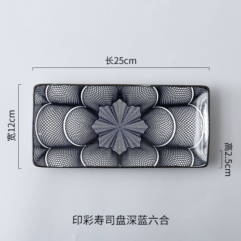 Japanese sushi plates, underglaze colored rectangular vegetable plates, cold dish plates, sushi restaurant 日式寿司盘釉下彩长方菜盘子凉菜碟寿司料理店 - 日式餐具 - Zhongshan Star Trade - 深六合寿司盘