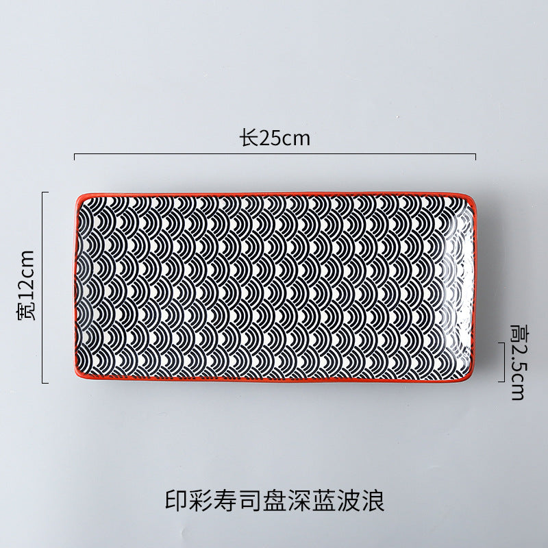 Japanese sushi plates, underglaze colored rectangular vegetable plates, cold dish plates, sushi restaurant 日式寿司盘釉下彩长方菜盘子凉菜碟寿司料理店 - 日式餐具 - Zhongshan Star Trade - 蓝波浪寿司盘