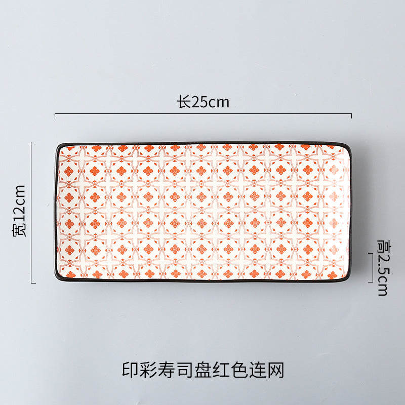 Japanese sushi plates, underglaze colored rectangular vegetable plates, cold dish plates, sushi restaurant 日式寿司盘釉下彩长方菜盘子凉菜碟寿司料理店 - 日式餐具 - Zhongshan Star Trade - 红连网寿司盘