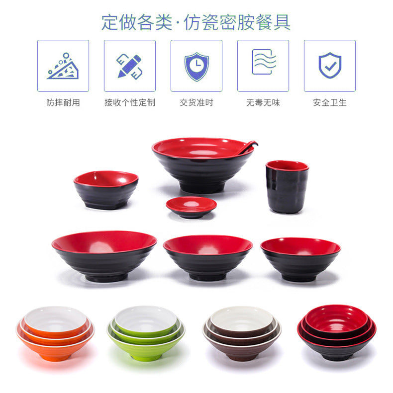 Melamine black and red plastic small bowls, restaurant hot pot seasoning bowls, dipping sauce bowls, canteen rice bowls, breakfast porridge and soup bowls 密胺黑红塑料小碗餐厅饭店火锅调料碗蘸酱碗食堂米饭碗早餐粥汤碗 - 日式餐具 - Zhongshan Star Trade