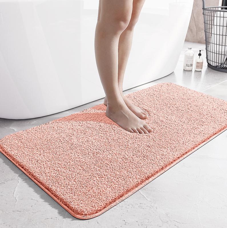 Simple solid-color bathroom floor mat, strong water-absorbing flat velvet anti-slip mat, home bathroom flocking quick-drying foot mat