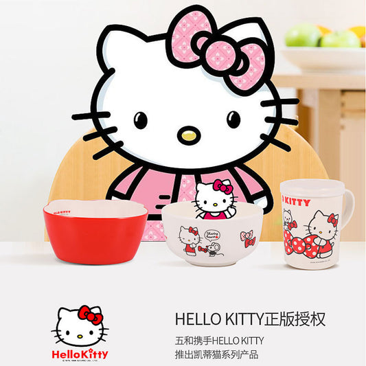 Genuine Sanrio Hello Kitty children's melamine tableware, high appearance level plates, cartoon bowls, plates, cups and tableware 正版三丽鸥凯蒂猫儿童密胺餐具高颜值餐盘卡通碗盘子杯子餐具 - 日式餐具 - Zhongshan Star Trade