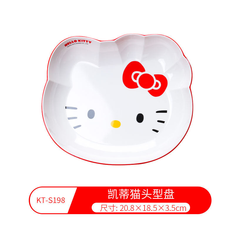 Genuine Sanrio Hello Kitty children's melamine tableware, high appearance level plates, cartoon bowls, plates, cups and tableware 正版三丽鸥凯蒂猫儿童密胺餐具高颜值餐盘卡通碗盘子杯子餐具 - 日式餐具 - Zhongshan Star Trade - 凯蒂猫头型盘KT - S198