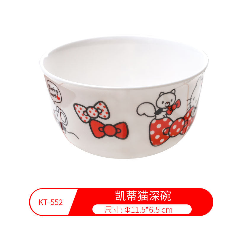 Genuine Sanrio Hello Kitty children's melamine tableware, high appearance level plates, cartoon bowls, plates, cups and tableware 正版三丽鸥凯蒂猫儿童密胺餐具高颜值餐盘卡通碗盘子杯子餐具 - 日式餐具 - Zhongshan Star Trade - 凯蒂猫深碗KT - 552