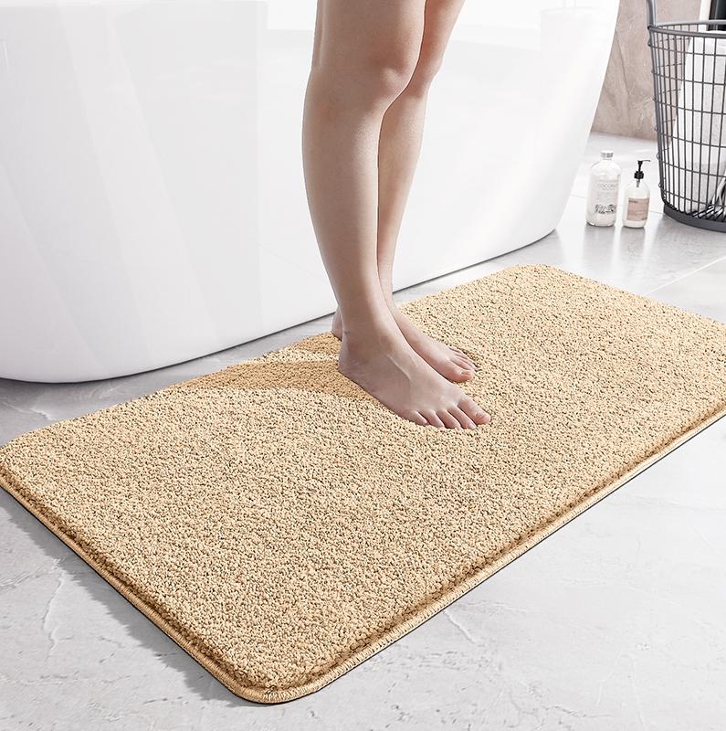 Simple solid-color bathroom floor mat, strong water-absorbing flat velvet anti-slip mat, home bathroom flocking quick-drying foot mat