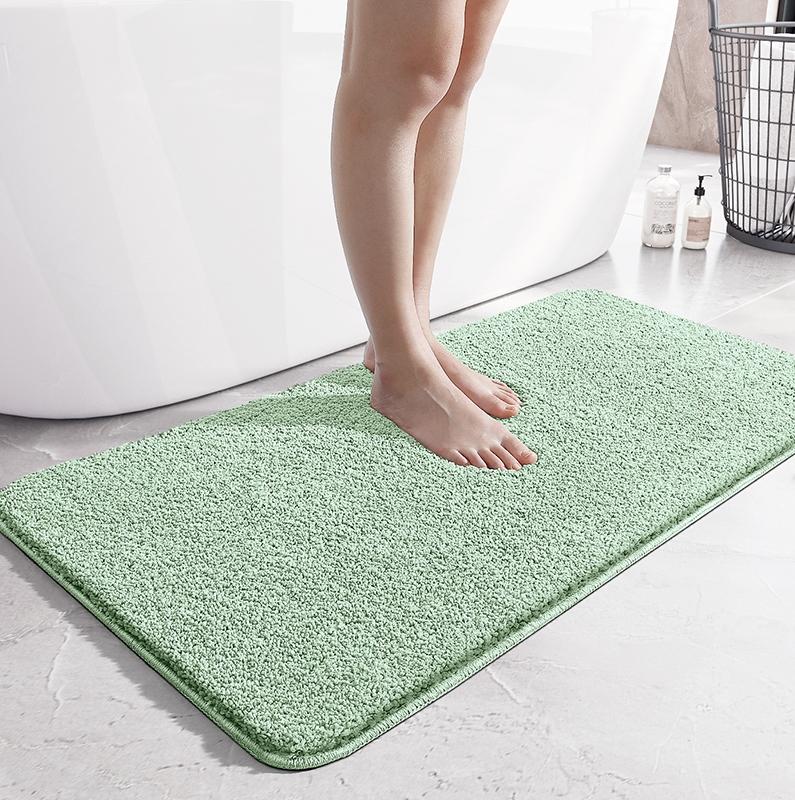 Simple solid-color bathroom floor mat, strong water-absorbing flat velvet anti-slip mat, home bathroom flocking quick-drying foot mat