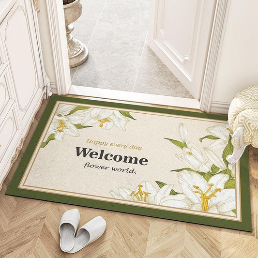 French-style floral ultra-thin scratch-resistant entrance mat, anti-slip and wear-resistant floor mat for the entrance hall, artistic home entrance mat