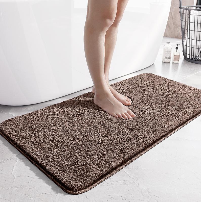 Simple solid-color bathroom floor mat, strong water-absorbing flat velvet anti-slip mat, home bathroom flocking quick-drying foot mat