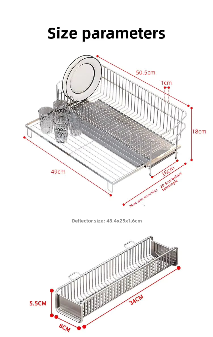Ultra-narrow stainless steel kitchen bowl rack, double-layer vertical expandable drainage sink, bowl and plate storage functi