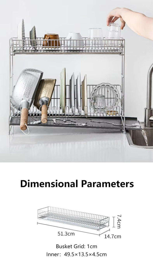 304 stainless steel wire tableware drain, kitchen tableware storage rack, chopstick bowl storage and drainage bracket - Image