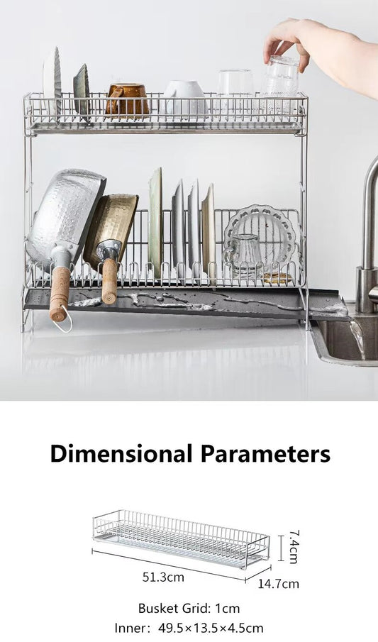 304 stainless steel wire tableware drain, kitchen tableware storage rack, chopstick bowl storage and drainage bracket - Image