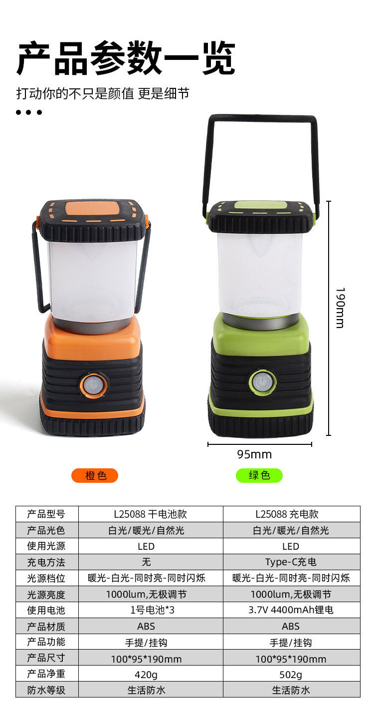 Outdoor high - intensity lighting camping lamp, light touch dimming waterproof camping portable lamp, multi - functional emergency light 户外强光照明野营灯 轻触调光防水露营手提灯多功能应急灯 - 太阳能LED露营灯 - Zhongshan Star Trade