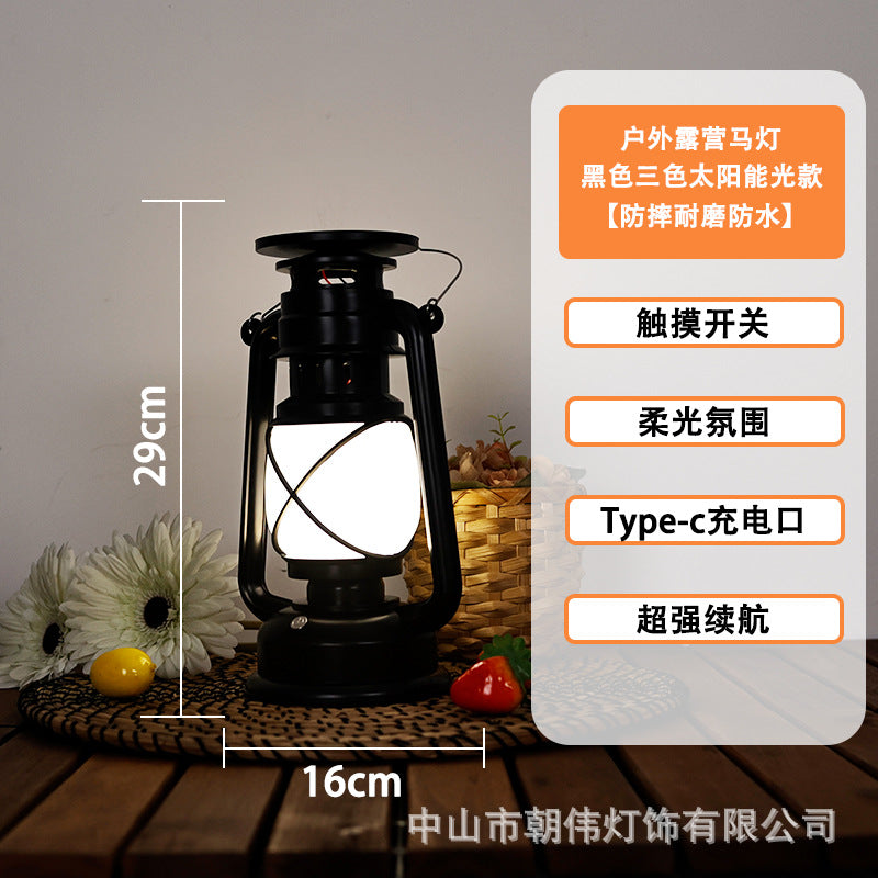 LED lamp decoration desk lamp creative retro horse lamp night lamp restaurant camping lamp ambient lamp bar lamp led灯装饰台灯创意复古马灯小夜灯餐厅露营灯氛围灯酒吧台灯 - 太阳能LED露营灯 - Zhongshan Star Trade - 【太阳能】A款黑色+三色变光