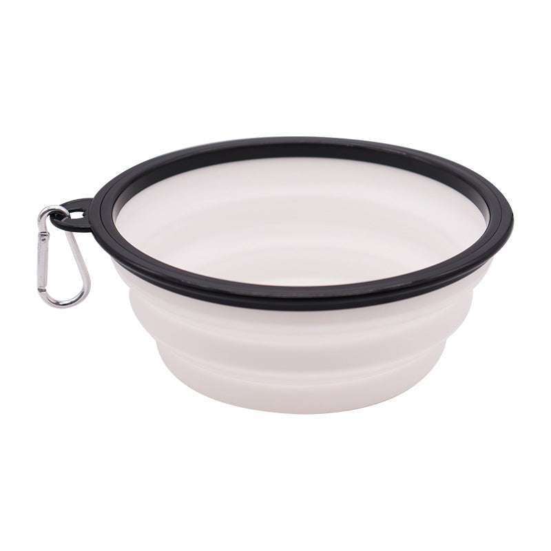 Dog bowl, pet foldable bowl, suitable for cats and dogs, portable pet feeding spray tray, suitable for walking, parking lot and travel, with climbing buckle 狗碗宠物可折叠碗,猫狗可用,便携式宠物喂食喷盘,用于步行停车场旅行,带 登山扣 - 宠物友好型户外用品 - Zhongshan Star Trade - White - 黑框带扣2900ml