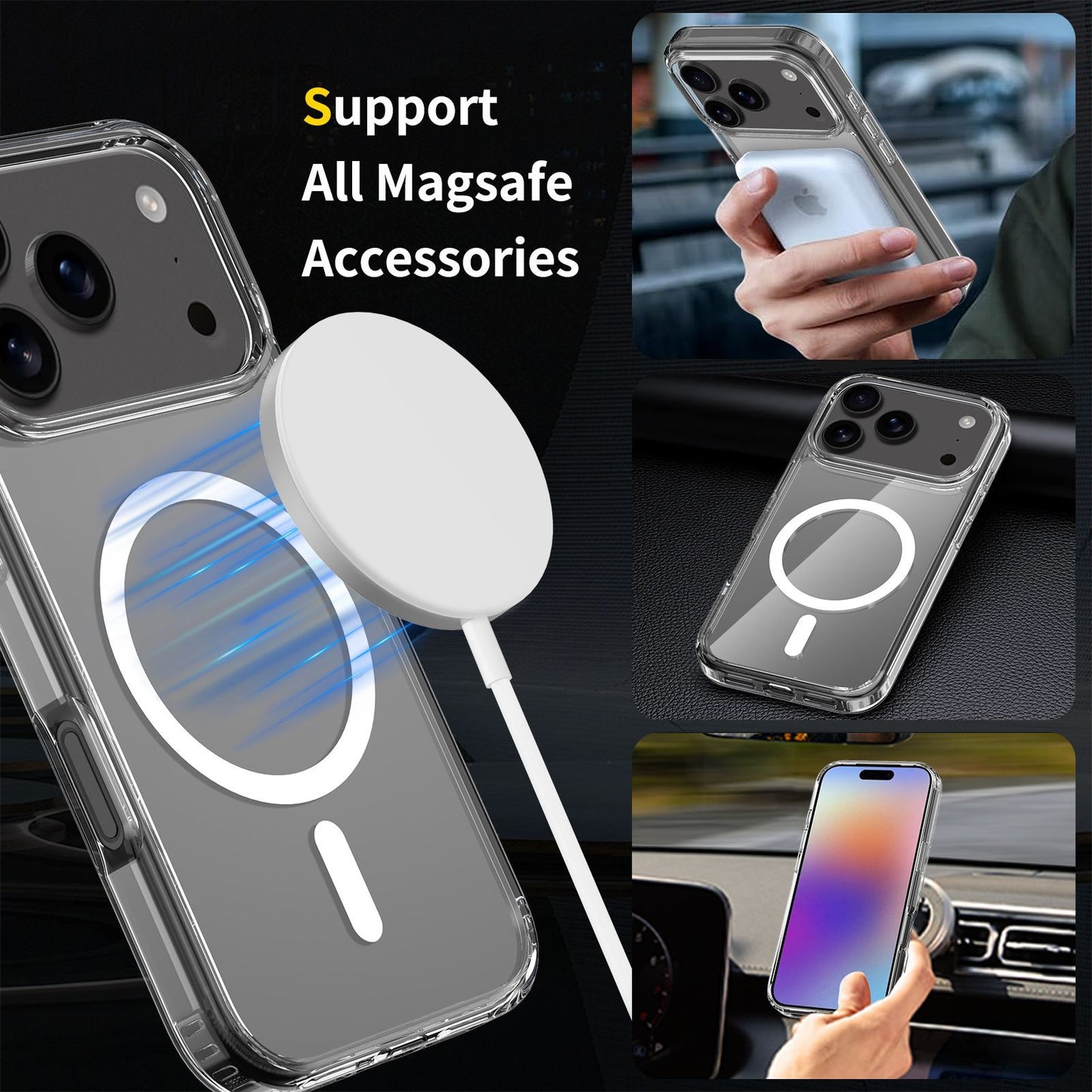 This magnetic transparent iphone16plus drop protection case is suitable for the iPhone 17promax phone case