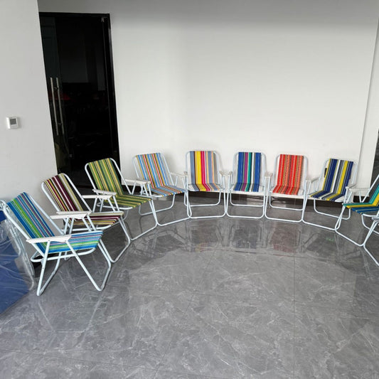 Folding beach chair, lightweight and portable foldable outdoor camping chair, red, blue, green, color and other stripes折叠沙滩椅,轻便便携式可折叠户外露营椅,红色,蓝色,绿色,彩色等条纹 - 户外折叠椅 - Zhongshan Star Trade - 52*46*74cm - Multicolor