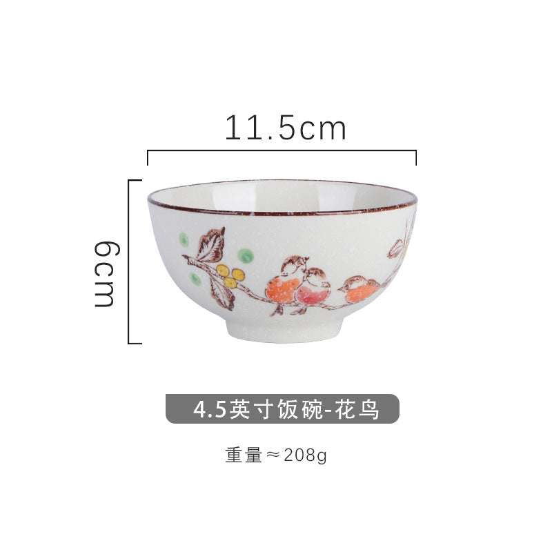 4.5 inch, 5 inch, retro Chinese Japanese creative hand - painted flower cereal ceramic soup rice bowl 4.5 英寸、5英寸,复古中国日式创意手绘花卉麦片陶瓷汤饭碗 - 日式餐具 - Zhongshan Star Trade - 花鸟4.5英寸米饭碗