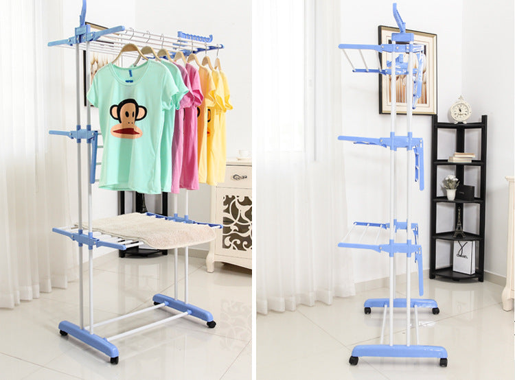 Clothes drying rack, super large 3 - layer (170cm high) foldable stainless steel clothes drying rack for clothing, movable clothes drying rack with 4 casters, 24 clothes drying rods and 14 hooks, for bed sheets, clothes, gray - 折叠式多功能晾衣架 - Zhongshan Star Trade