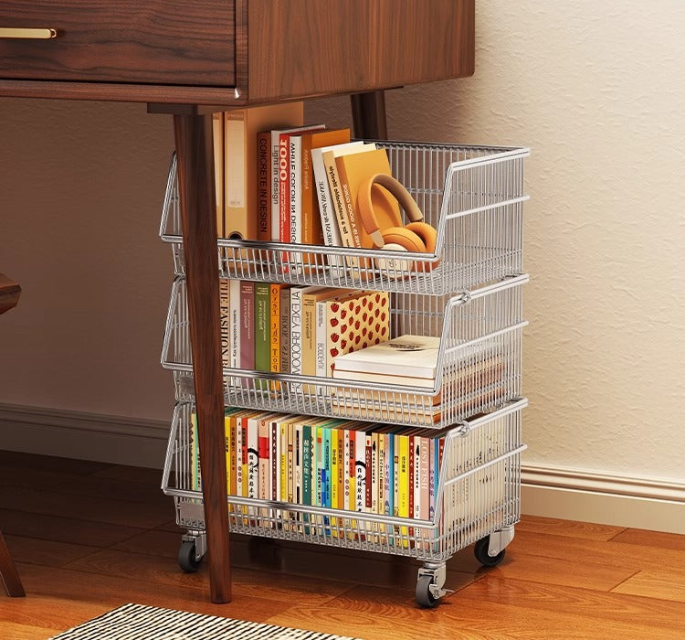 Multi-layered floor-standing household fruit, vegetable and snack storage rack, multi-functional living room trolley