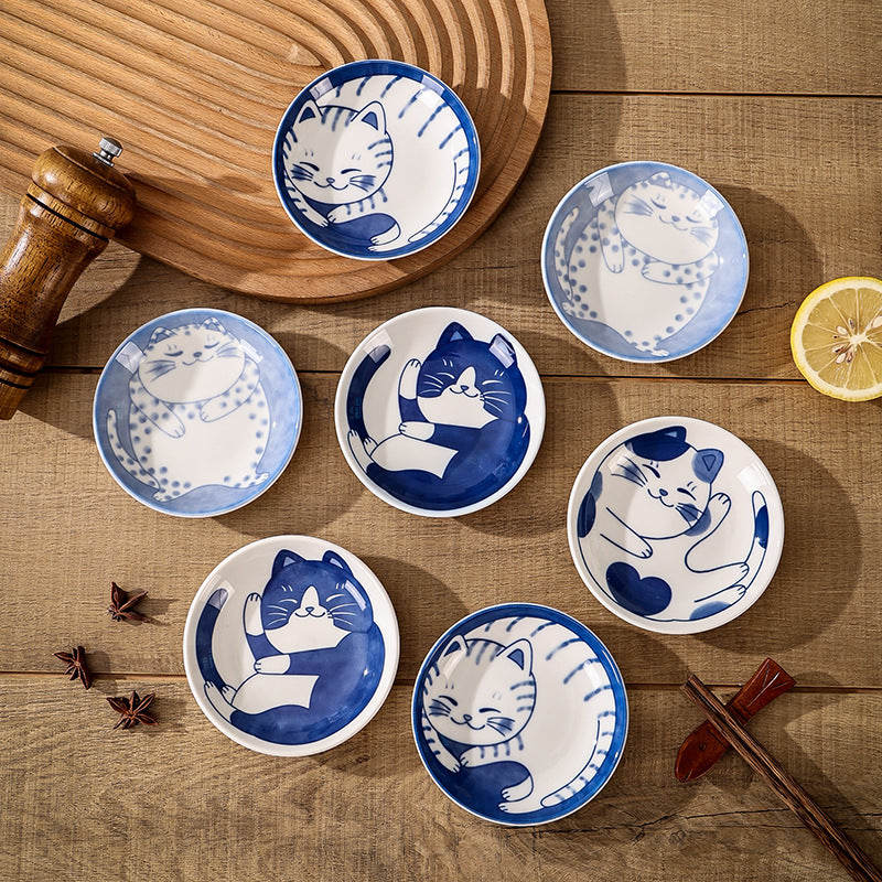 Japanese small plate ceramic cute cat design appetizer dessert sushi sauce dish, 10cm*2cm 日本小碟子陶瓷可爱猫咪设计开胃菜甜点寿司酱菜肴,10cm*2cm - 日式餐具 - Zhongshan Star Trade