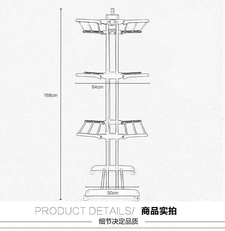 Clothes drying rack, super large 3 - layer (170cm high) foldable stainless steel clothes drying rack for clothing, movable clothes drying rack with 4 casters, 24 clothes drying rods and 14 hooks, for bed sheets, clothes, gray - 折叠式多功能晾衣架 - Zhongshan Star Trade