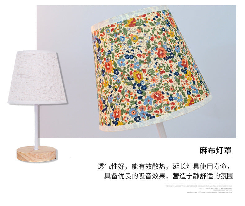Solid wood fabric usb small table lamp, bedroom bedside lamp, study, residential dormitory led night light, creative ambient light decoration