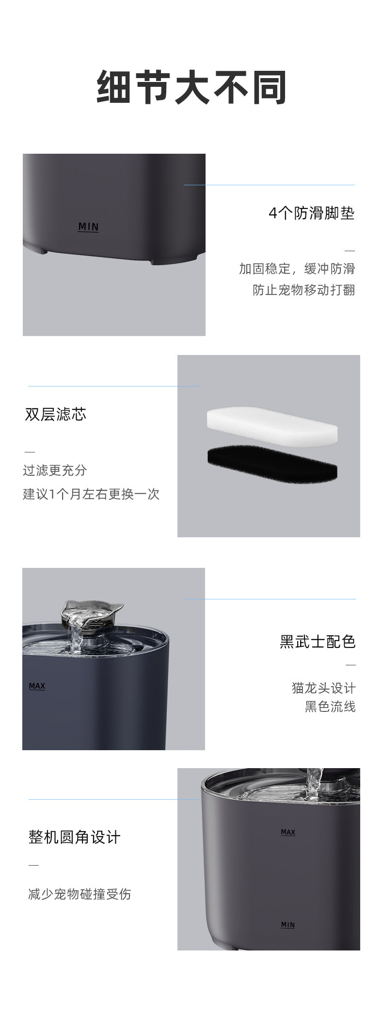 2.8 - liter automatic pet fountain dog water dispenser with replaceable filter and anti - slip foot pads, suitable for cats, dogs, and multiple pets (silver) 2.8 升自动宠物喷泉狗饮水机,带替换过滤器和防滑脚垫,适用于猫、狗、多只宠物(银色) - 宠物友好型户外用品 - Zhongshan Star Trade