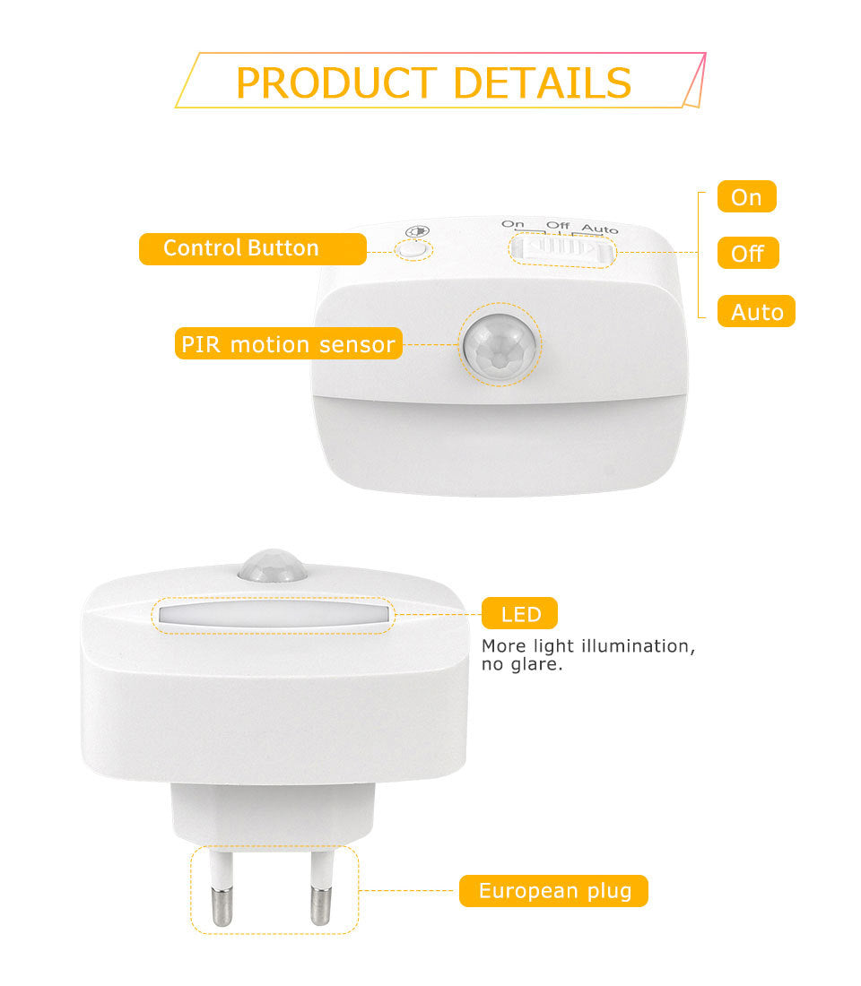 Intelligent human body sensor plug-in night light LED infrared sensor room staircase corridor light PIR night light