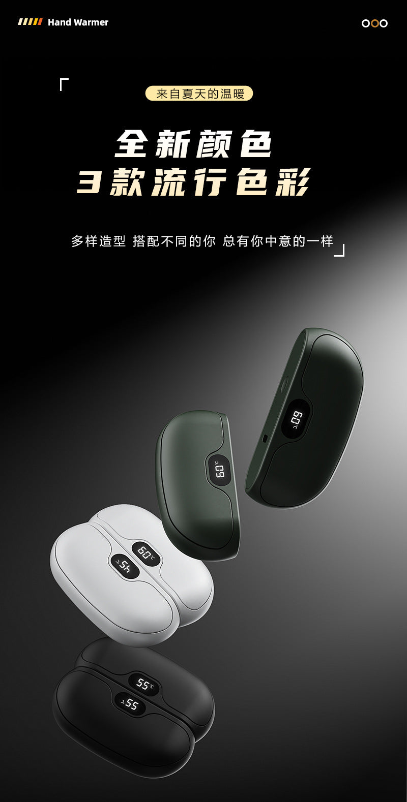 Magnetic hand warmer, USB charging, detachable hand warmer, digital temperature display portable heater