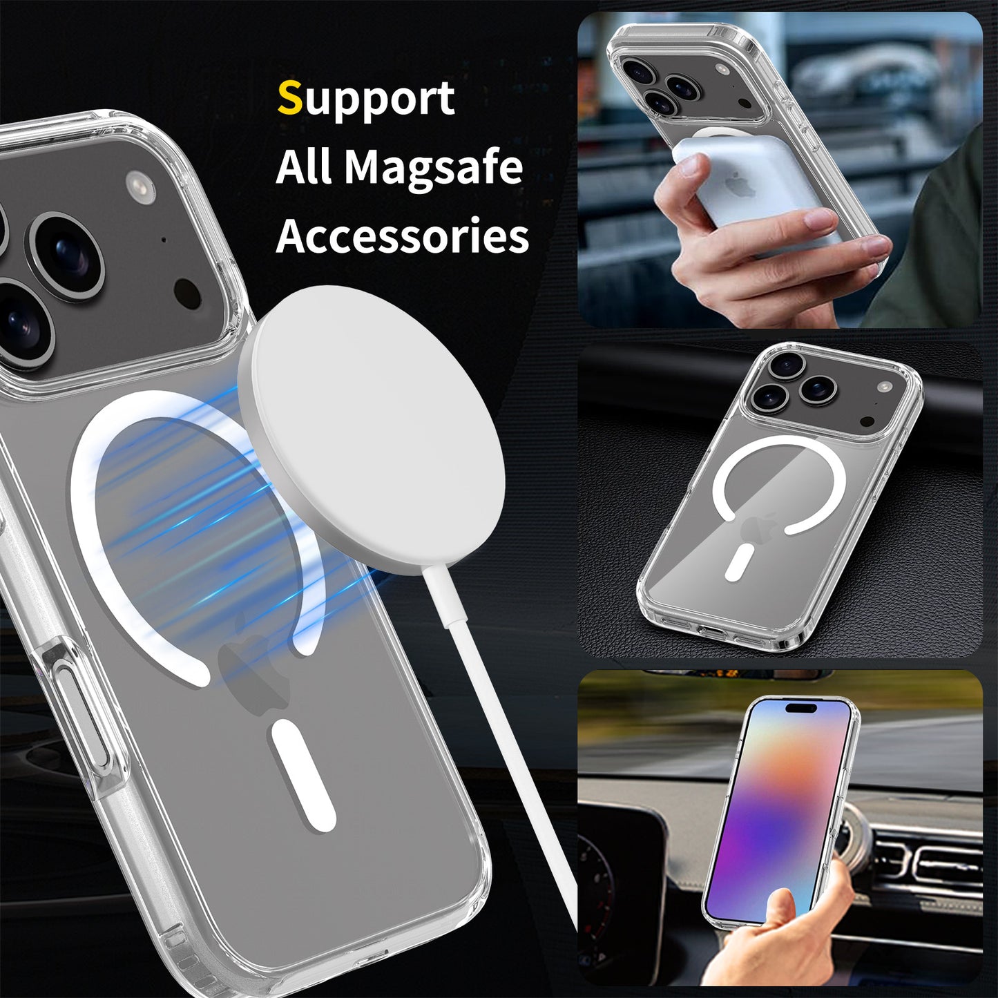This magnetic transparent iphone16plus drop protection case is suitable for the iPhone 17promax phone case