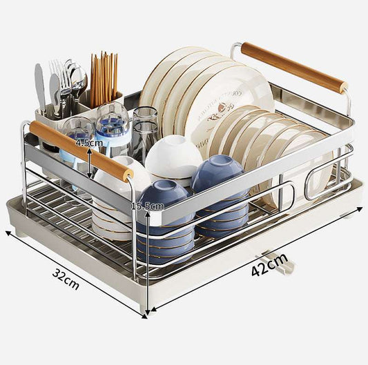 304 stainless steel dish and bowl storage rack, kitchen storage rack, countertop sink for bowls, plates, chopsticks, draining