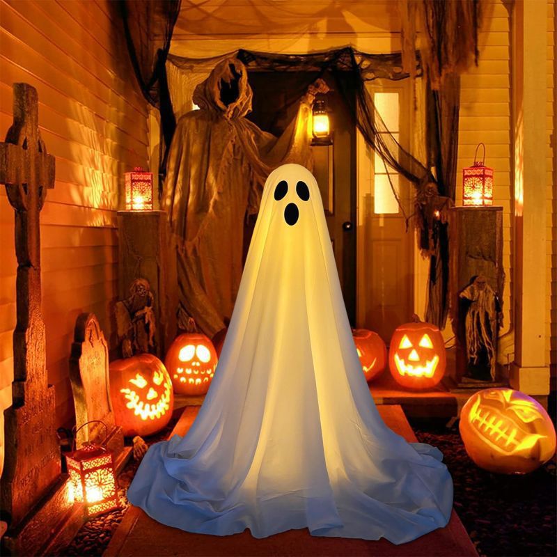 Front porch glowing ghost halloween Standing ghost porch yard ghost Halloween decorations 前门廊发光幽灵万圣节站立鬼门廊庭院幽灵halloween decorations - 万圣节装饰品 - Zhongshan Star Trade - 三眼电池盒 - 两个装三脚架伸缩杆(0.4 - 1.55米)盒装