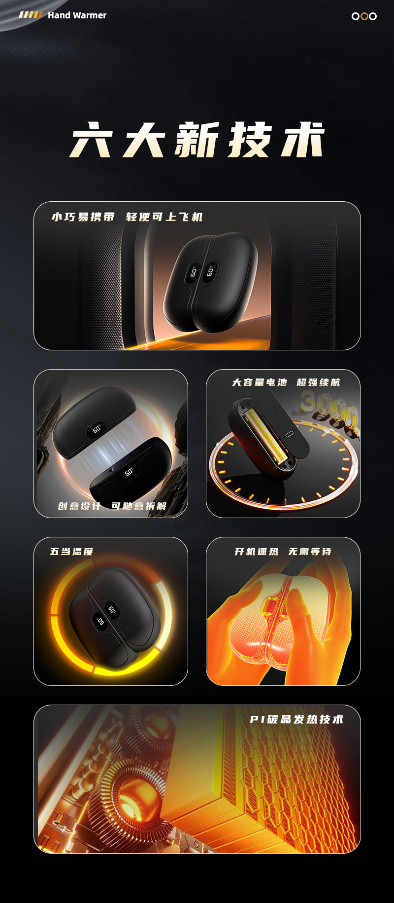 Magnetic hand warmer, USB charging, detachable hand warmer, digital temperature display portable heater