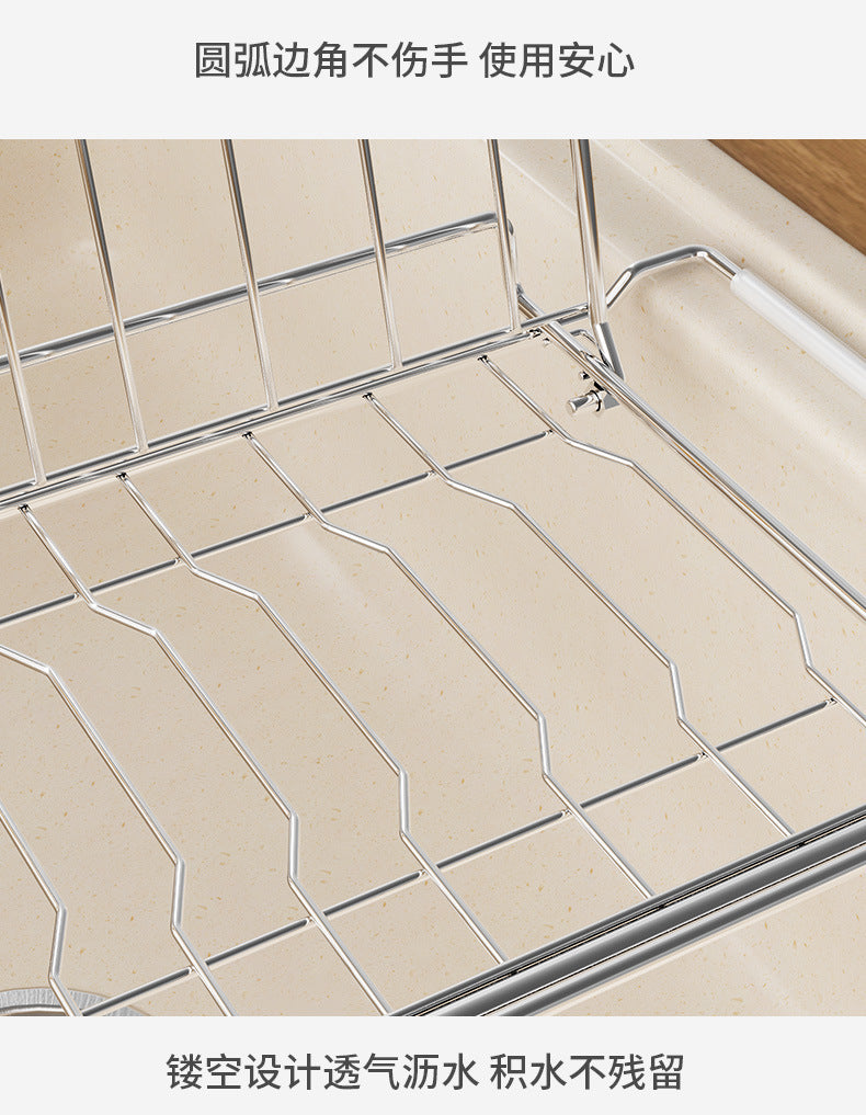 Stainless steel kitchen folding telescopic sink rack, dish draining rack, household dish and fruit and vegetable storage rack