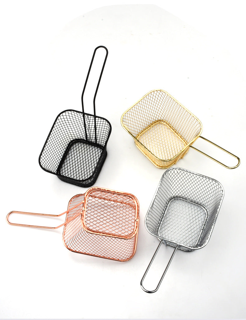 French fries frying basket, mini square filter screen oil sieve food basket, multi-functional snack storage basket