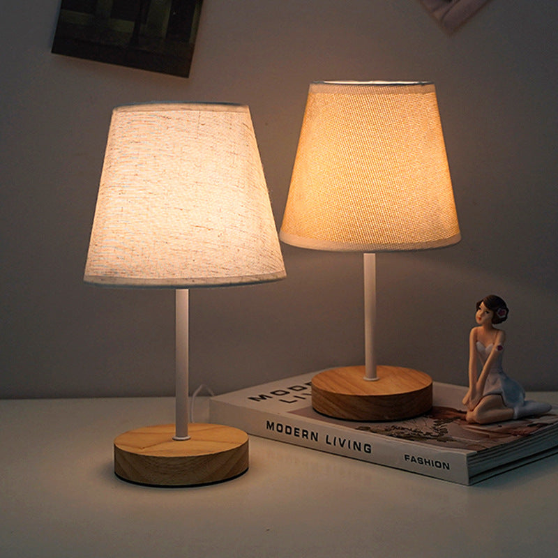 Solid wood fabric usb small table lamp, bedroom bedside lamp, study, residential dormitory led night light, creative ambient light decoration