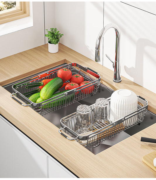 304 stainless steel sink, draining basket, kitchen sink, dish rack, telescopic fruit and vegetable basket - Image 2