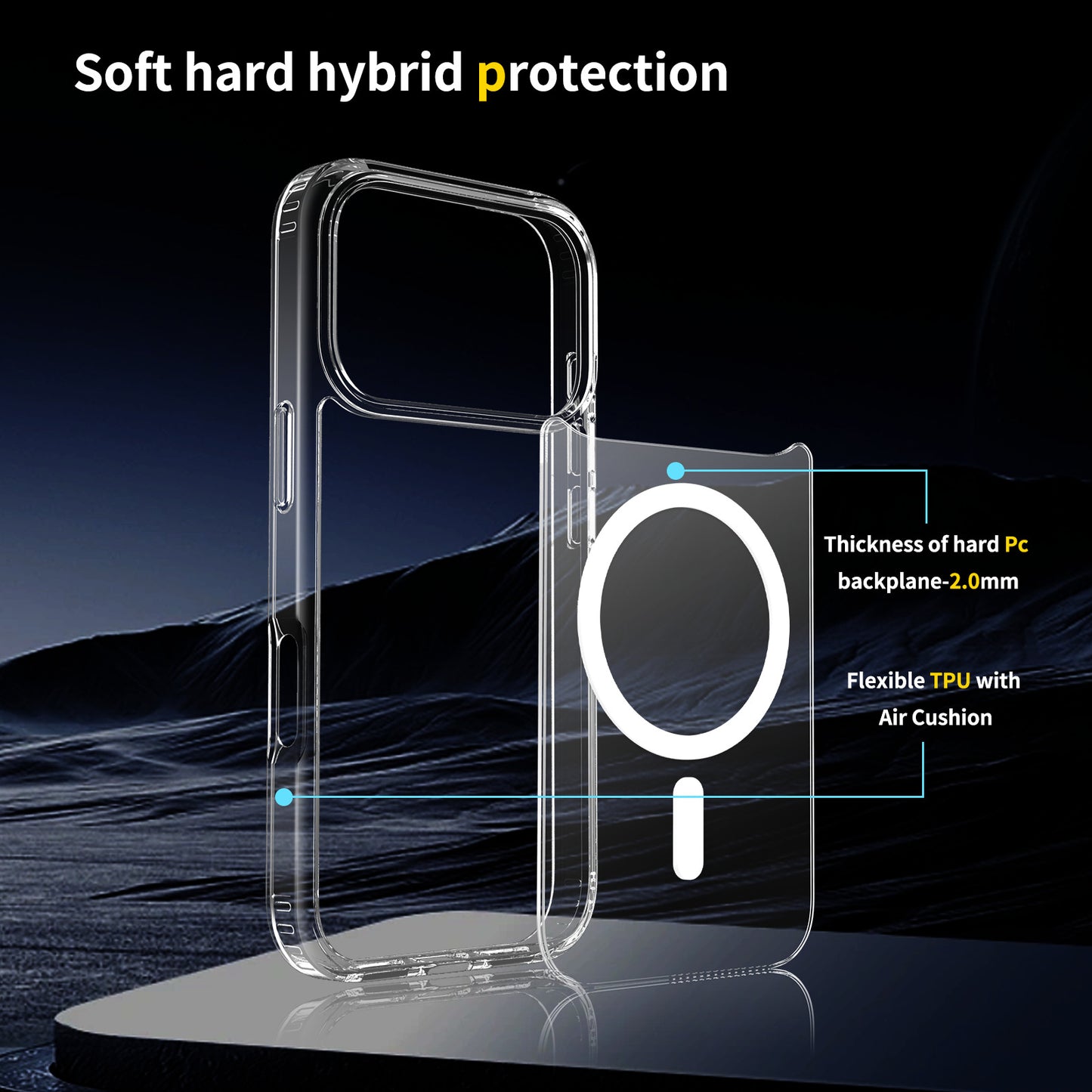 This magnetic transparent iphone16plus drop protection case is suitable for the iPhone 17promax phone case