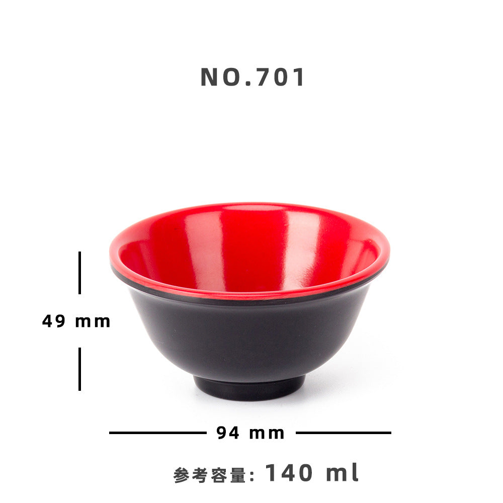 Melamine black and red plastic small bowls, restaurant hot pot seasoning bowls, dipping sauce bowls, canteen rice bowls, breakfast porridge and soup bowls 密胺黑红塑料小碗餐厅饭店火锅调料碗蘸酱碗食堂米饭碗早餐粥汤碗 - 日式餐具 - Zhongshan Star Trade - 701 94*49mm 140ml